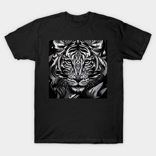 Black and white Design of majestic tiger with intense gaze ! T-Shirt